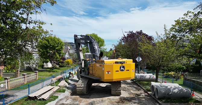 Excavator working on a sewer separation at West 49th Excavator working on a sewer separation at West 49th