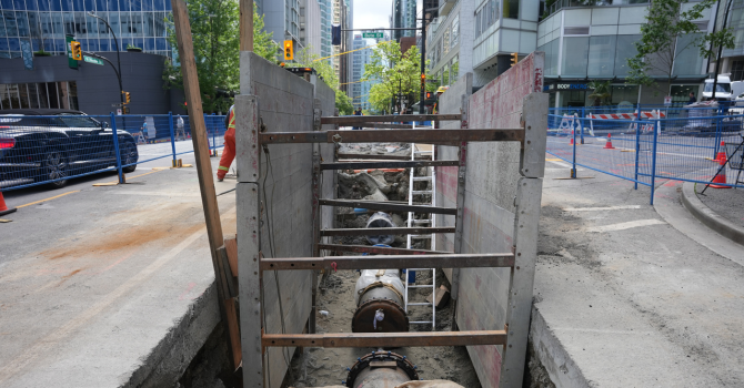 Water pipe construction for West Pender upgrades