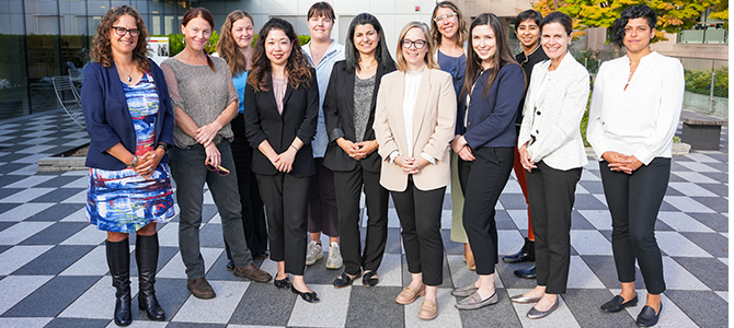 A group of 12 women from Women4Climate mentorship standing in a horizontal row.