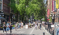 People walking in Gastown in the summer