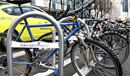 A bike corral made up of a group of U-shape bike racks