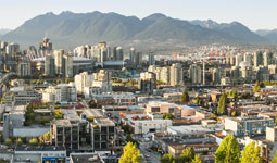 Broadway with a view of downtown and the North Shore mountains