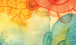Colourful abstract illustration with overlapping organic shapes and patterns
