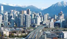 Downtown Vancouver buildings and Cambie Bridge
