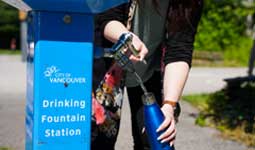 Person filling water bottle from drinking water fountain