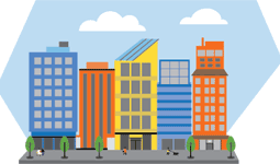 Drawing of apartment and commercial buildings