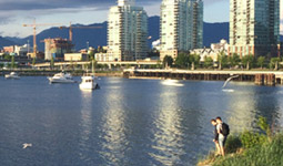 Couple at dusk on False Creek Habitat Island in Vancouver