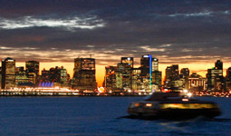 Downtown Vancouver skyline at night