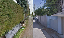 Two images showing before and after a lane was paved