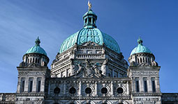 The front of the Legislative Assembly of British Columbia building