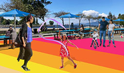 Sunset Beach pop-up plaza rendering 