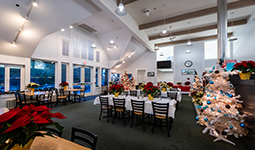 Event space decorated for the holidays 